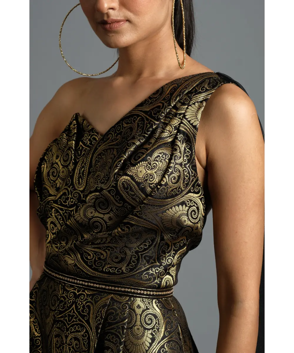 AASTHA SOOD - Black Brocade Jumpsuit